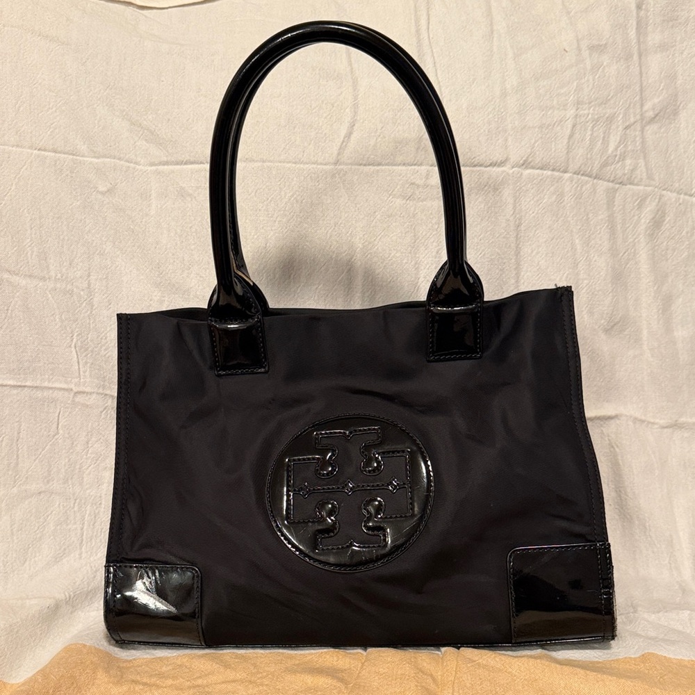 Tory Burch Black Nylon Tote with Patent Trim